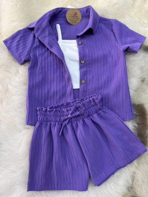 Croplu Üçlü Takım Mor