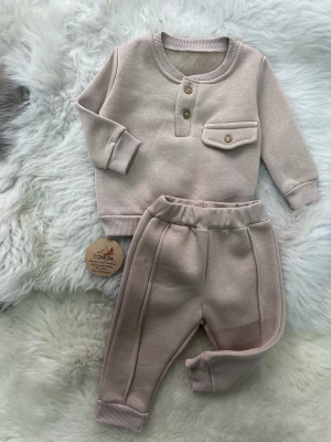Düğmeli Bebek Takım Kahve