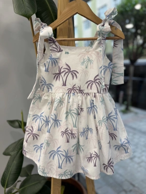 Lacivert Palmiye Desen Elbise