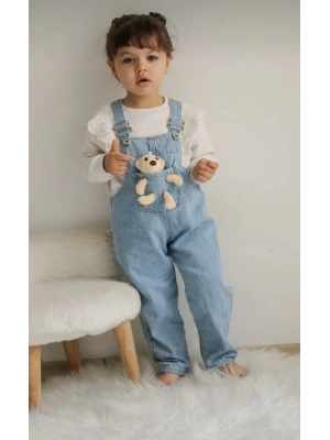 Ayıcıklı Unisex Kot Salopet (3-8 yaş)