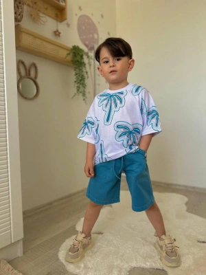 Palmiye Tişörtlü Kot Şortlu Takım