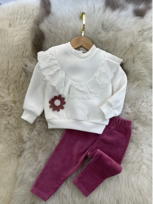 Kadife Taytlı Bebek Takım Vişne