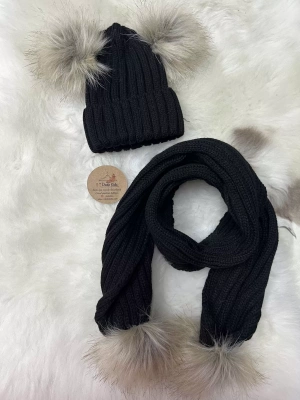 Ponponlu Atkı ve Bere Siyah