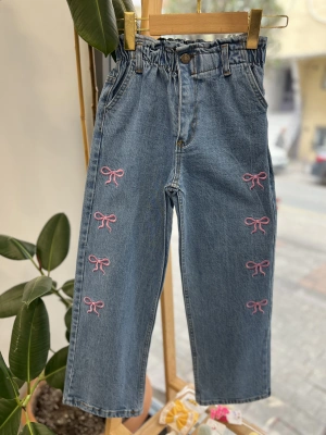 Yüksek Bel Pembe Fiyonklu Jean (3-8 yaş)
