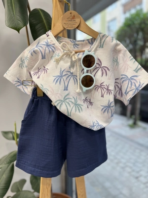 Lacivert Palmiye Desen Takım