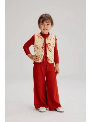 Yelekli Triko Üçlü Takım kiremit