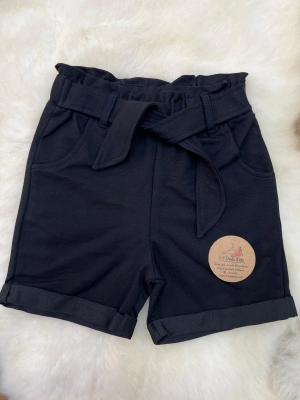 Yüksek Bel Kuşaklı Şort Siyah