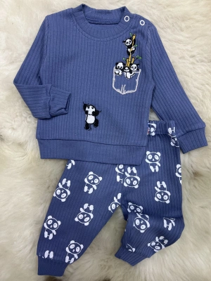 Panda Baskılı Takım Lacivert
