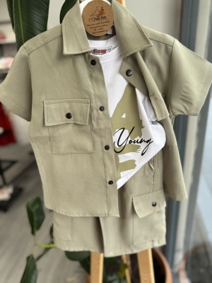 Haki Üçlü Gabardin Ceketli Takım 3/4 yaş