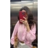pembe v yaka jakarlı gömlek
