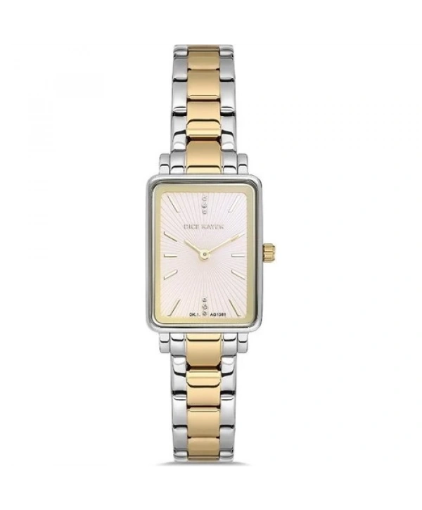 Dice Kayek DK.1.AG1381.04 Dikdörtgen Kadran Çelik Kordon Çelik Kasa 3 Atm Suya Dayanıklı Metalik-Altın Renk Kadın Kol Saati