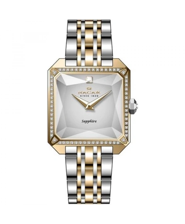 Nacar NC33-398387-CWMS Safir Camlı Minimal Taşlı Tasarım 3 Atm Suya Dayanıklı Çelik Kordon Metalik Renk Kadın Kol Saati