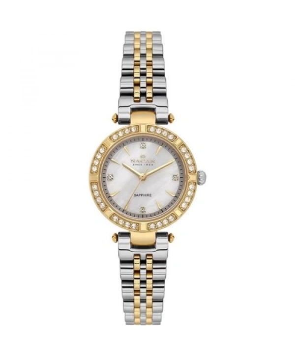Nacar NC34-39B690-CSMS Minimal Taşlı Tasarım Safir Camlı 5 Atm Suya Dayanıklı Çelik Metalik-Altın Renk Kadın Kol Saati