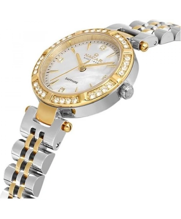 Nacar NC34-39B690-CSMS Minimal Taşlı Tasarım Safir Camlı 5 Atm Suya Dayanıklı Çelik Metalik-Altın Renk Kadın Kol Saati