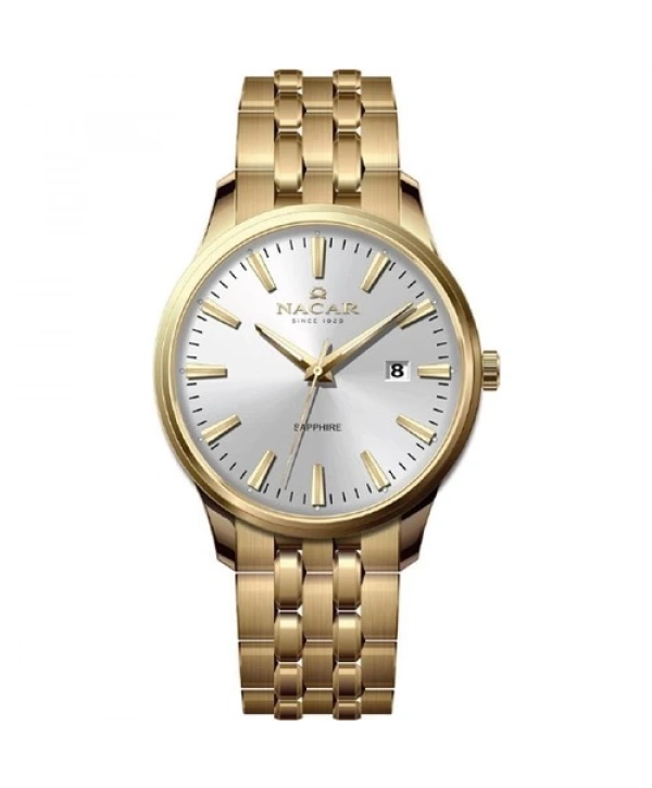 Nacar NC08-29430615-DSM Safir Çizilmez Cam Suya Dayanıklı Altın Renk Erkek Kol Saati