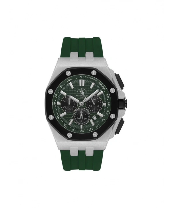 Santa Barbara Polo & Racquet Club Santa Barbara Polo Racquet Club SB.1.10601-3 Silikon Kordonlu Tüm Fonksiyonları Aktif Suya Dayanıklı Yeşil Erkek Kol Saati