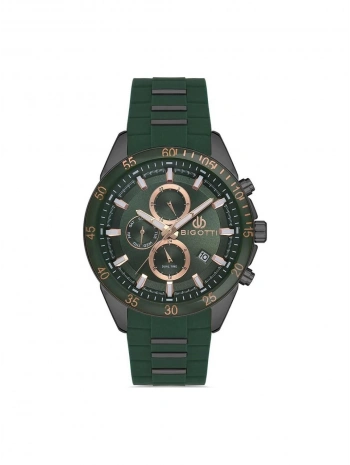 Bigotti BG.1.10399.4 Çelik Kaplama Silikon Kordon Fonksiyonlar Aktif Yeşil Erkek Kol Saati