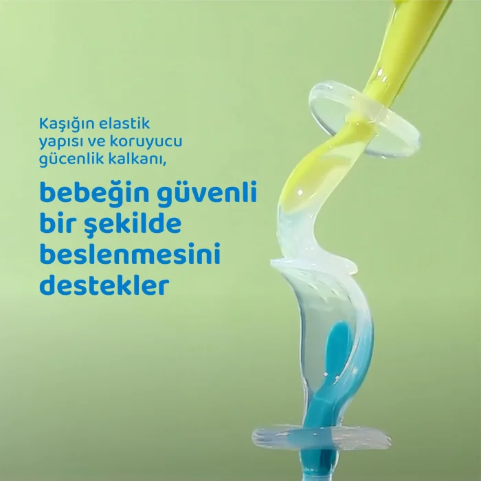 Guqqo Silikon Bebek Mama Kaşığı Seti, Diş Kaşıyıcı Uçlu, 2’li Set, Gıda Sınıfı BPA İçermez, BLW Uyumlu, Mavi Yeşil