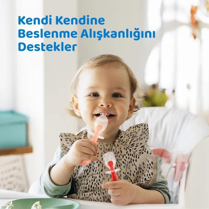 Guqqo Silikon Bebek Mama Kaşığı Seti, Diş Kaşıyıcı Uçlu, 2’li Set, Gıda Sınıfı BPA İçermez, BLW Uyumlu, Kırmızı Pembe