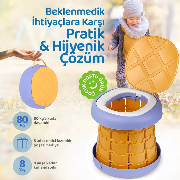 Guqqo Lazımlık Portatif Katlanabilir Taşınabilir Çocuk Tuvaleti, 80KG Taşıma Kapasiteli, Tabure, Sarı