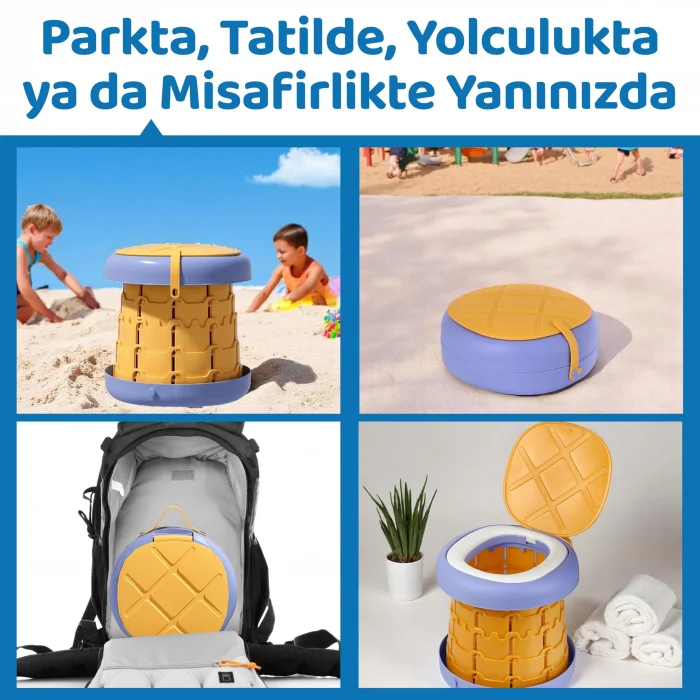 Guqqo Lazımlık Portatif Katlanabilir Taşınabilir Çocuk Tuvaleti, 80KG Taşıma Kapasiteli, Tabure, Sarı