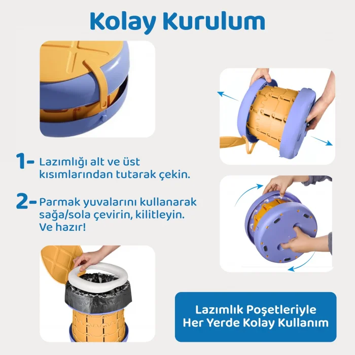 Guqqo Lazımlık Portatif Katlanabilir Taşınabilir Çocuk Tuvaleti, 80KG Taşıma Kapasiteli, Tabure, Sarı