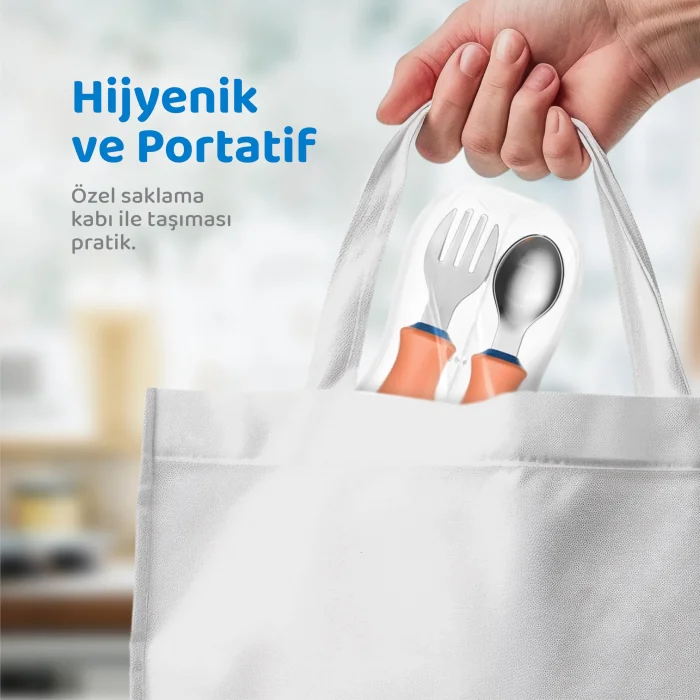 Guqqo Bebek Çatal Kaşık Seti, Paslanmaz Çelik, BLW (Turuncu)