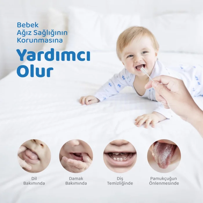 Guqqo Bebek Agız Temizleme Çubuğu, 45 Adet, Yenidoğan Dil Temizleyici, Bebek Diş Fırçası