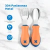 Guqqo Bebek Çatal Kaşık Seti, Paslanmaz Çelik, BLW (Turuncu)