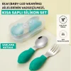 Guqqo Bebek Silikon Saplı Çelik Kaşık Çatal Seti, 304, BLW, Balık Desen, Taşıma Kutulu, Yeşil