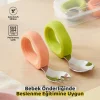 Guqqo Bebek Çatal Kaşık Seti, Paslanmaz Çelik, Silikon Saplı, Pudra Yeşil