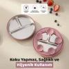 Guqqo Silikon Kaplı Bebek Tabak, 3 Bölmeli Paslanmaz Çelik Mama Tabağı, Vakumlu, 304 Çelik, Pudra