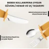 Guqqo Silikon Saplı Bebek Çelik Çatal Kaşık Bıçak Seti, 316L Çelik, BLW, Saklama Kutulu, Turuncu