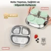 Guqqo Silikon Vakumlu Paslanmaz Çelik Mama Tabağı, 3 Derin Bölmeli Bebek Tabak, 304 Çelik, Yeşil