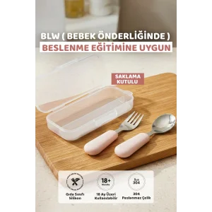 Guqqo Silikon Saplı Paslanmaz Çelik Çatal Kaşık Seti, 18+ Ay, Pembe