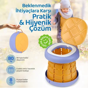 Guqqo Lazımlık Portatif Katlanabilir Taşınabilir Çocuk Tuvaleti, 80KG Taşıma Kapasiteli, Tabure, Sarı