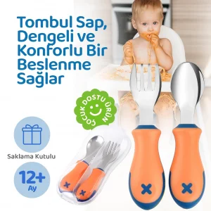 Guqqo Bebek Çatal Kaşık Seti, Paslanmaz Çelik, BLW (Turuncu)