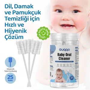 Guqqo Bebek Agız Temizleme Çubuğu, 25 Adet, Yenidoğan Dil Pamukçuk Temizleyici