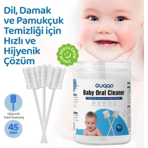 Guqqo Bebek Agız Temizleme Çubuğu, 45 Adet, Yenidoğan Dil Temizleyici, Bebek Diş Fırçası