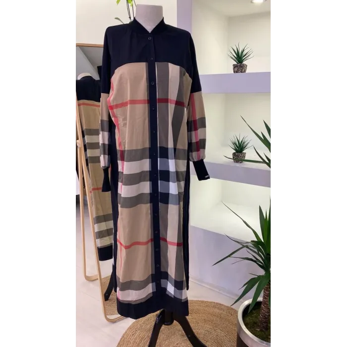 İnvee Burbery Uzun SİYAH GOMLEK 6780