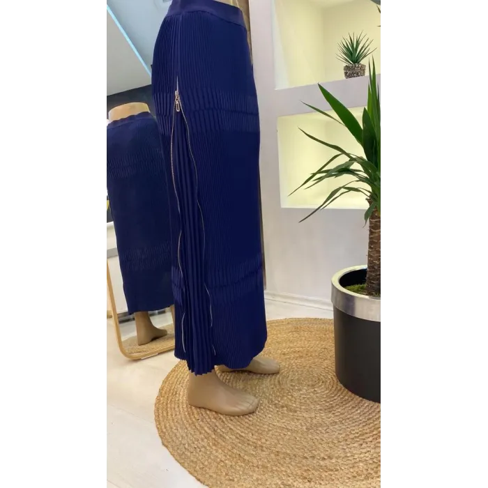 Misswhence Fermuarlı Plise Etek LACİVERT 37921