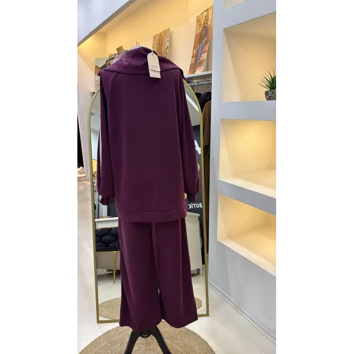 Nuss 1093 Şerit Desenli Pantolonlu Takım - mürdum