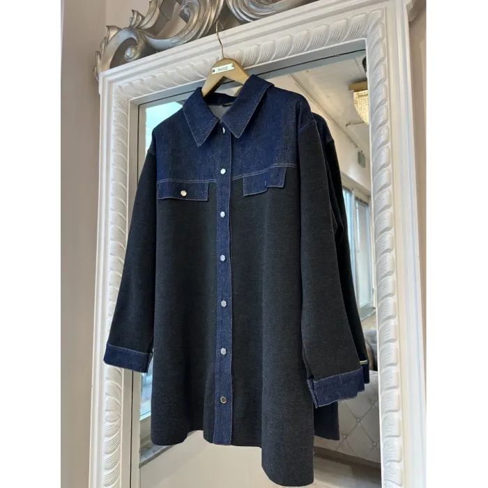 İnvee  Denim Detaylı Gömlek Ceket 7203 ANTRASİT