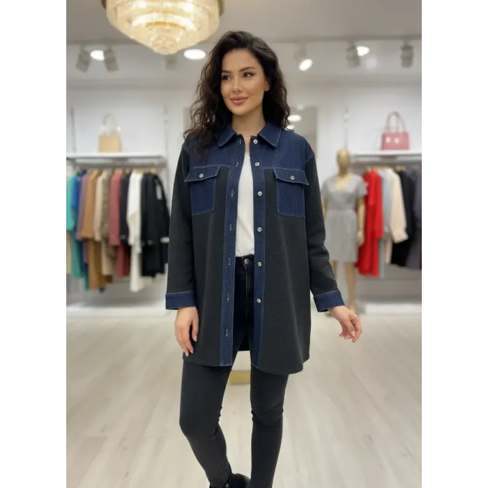 İnvee  Denim Detaylı Gömlek Ceket 7203 ANTRASİT
