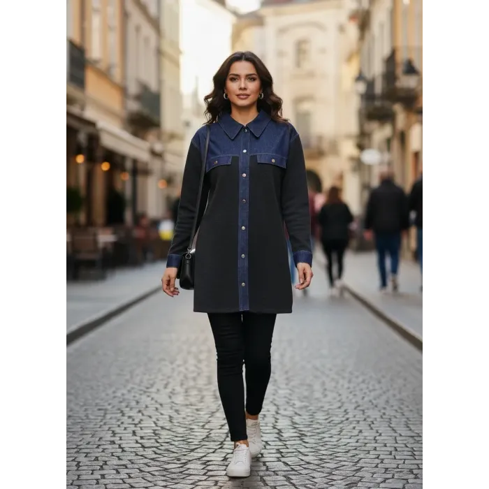 İnvee  Denim Detaylı Gömlek Ceket 7203 ANTRASİT