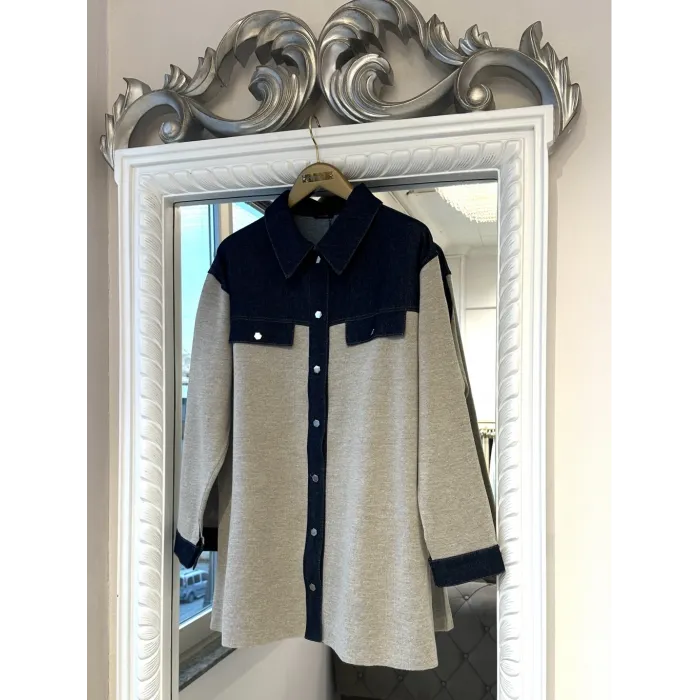 İnvee  Denim Detaylı Gömlek Ceket 7203 BEJ
