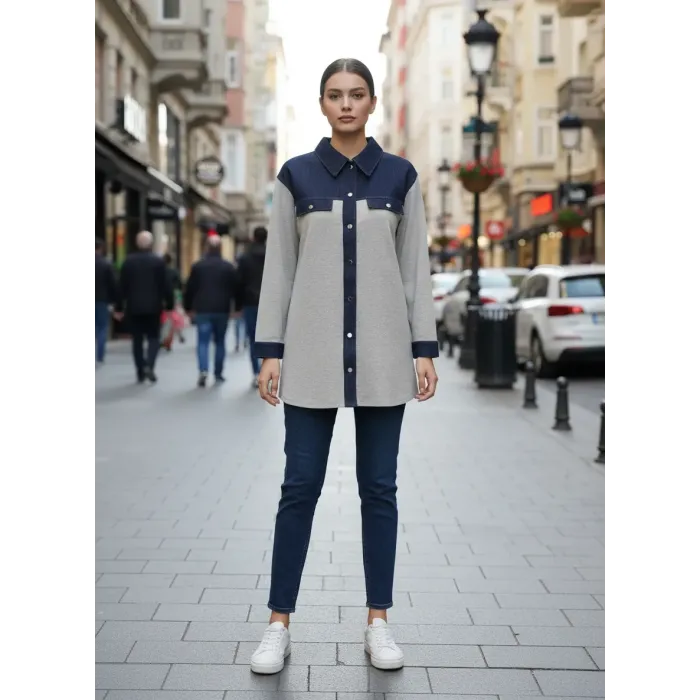 İnvee  Denim Detaylı Gömlek Ceket 7203 BEJ