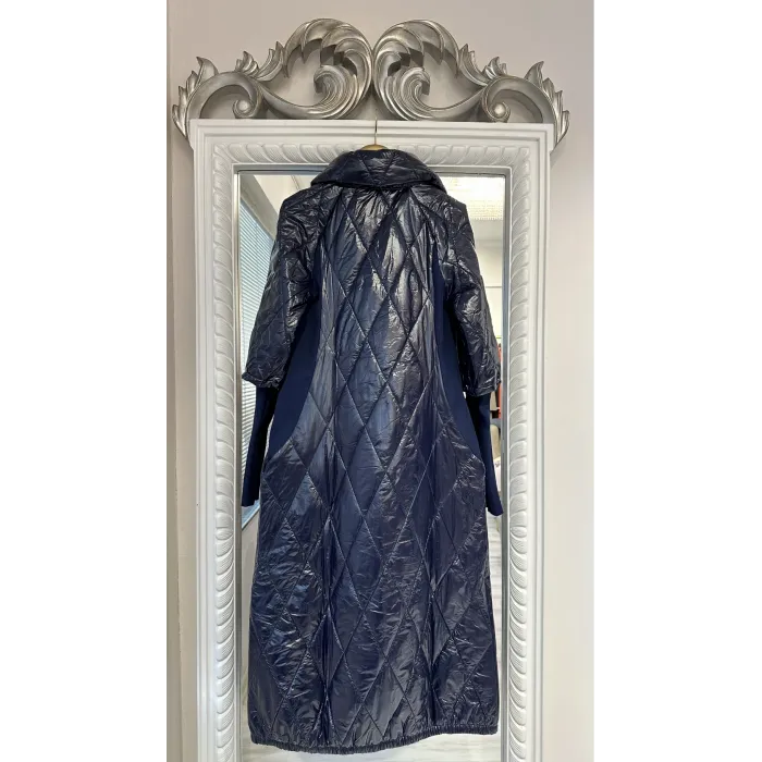 İnvee  Çıtçıt Kapamalı Uzun Kapitone Mont - Lacivert