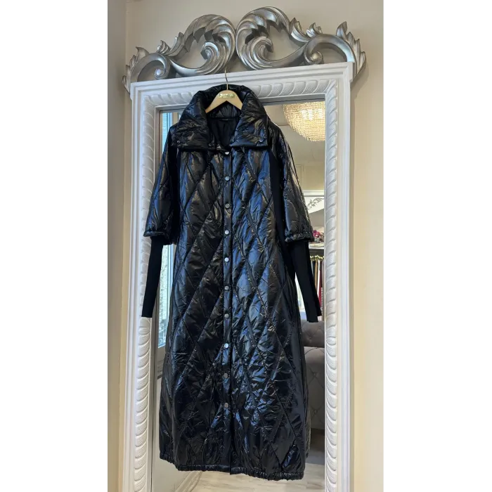 İnvee Çıtçıt Kapamalı Uzun Kapitone Mont - SİYAH