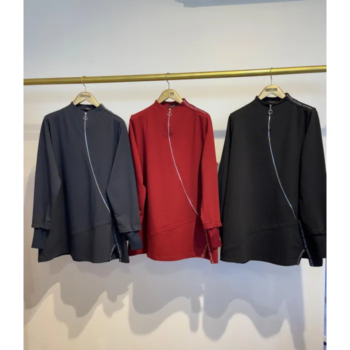 İnvee Vektör Tunik FERMUAR DETAYLİ  SİYAH  7218